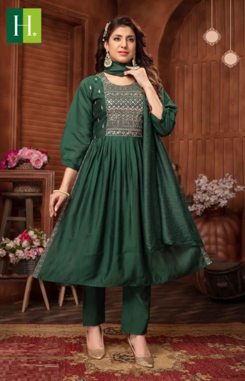 Hirwa Sargam Naira Cut Kurti Pant With Dupatta Collection