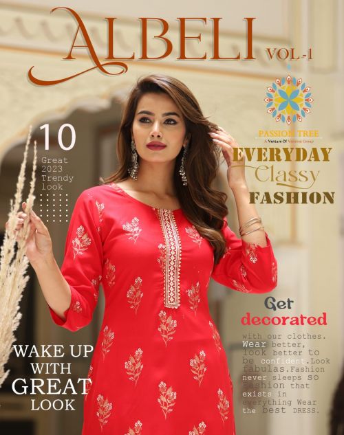 Albeli Vol 1 By Passion Tree Rayon Print Embroidery Kurti Collection