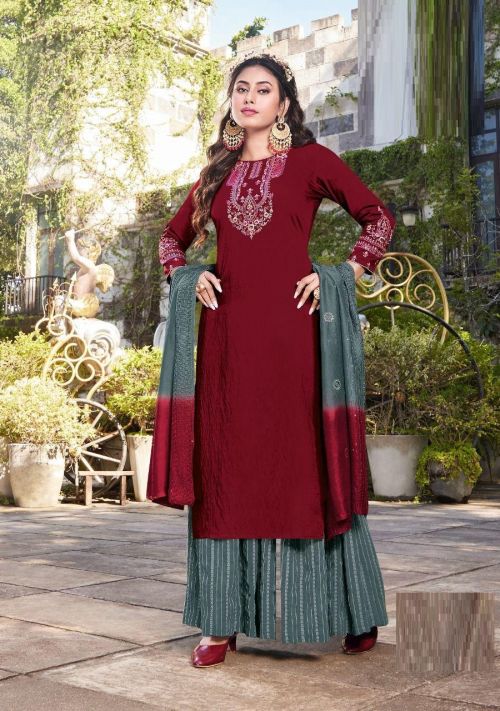 Ladies Flavour Ruhana 5 Viscose Designer Kurti Palazzo Set Wholesale Surat