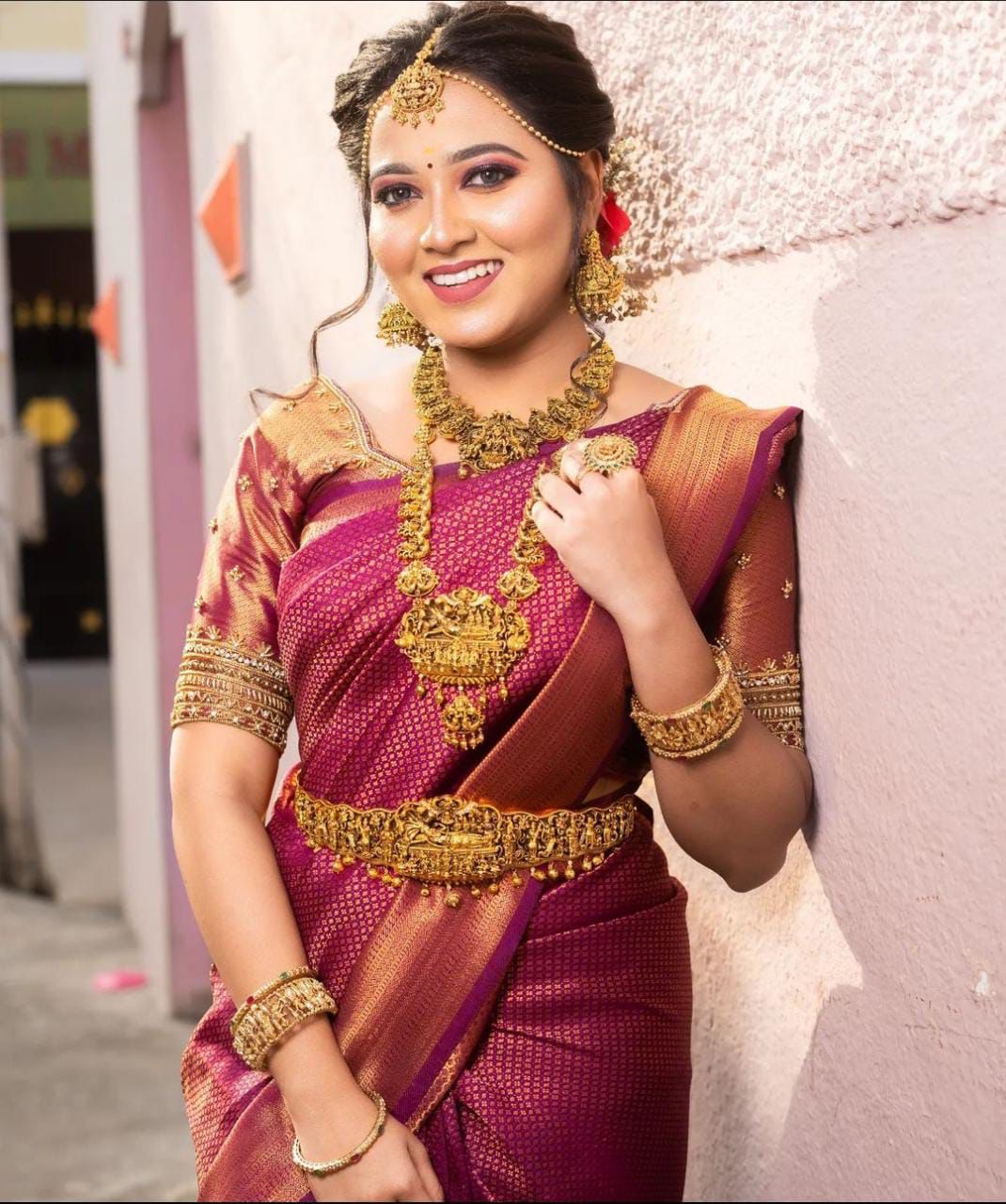 AABHA Silk Wedding Jacquard Design Soft Litchi Silk Saree