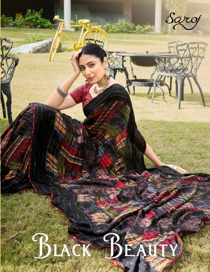 Saroj Black Beauty Fancy Georgette Black Saree Collection