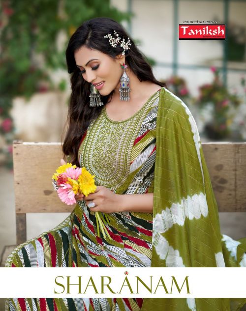 Taniksh Sharanam Vol 1 Rayon Embroidery Kurti Pant With Dupatta