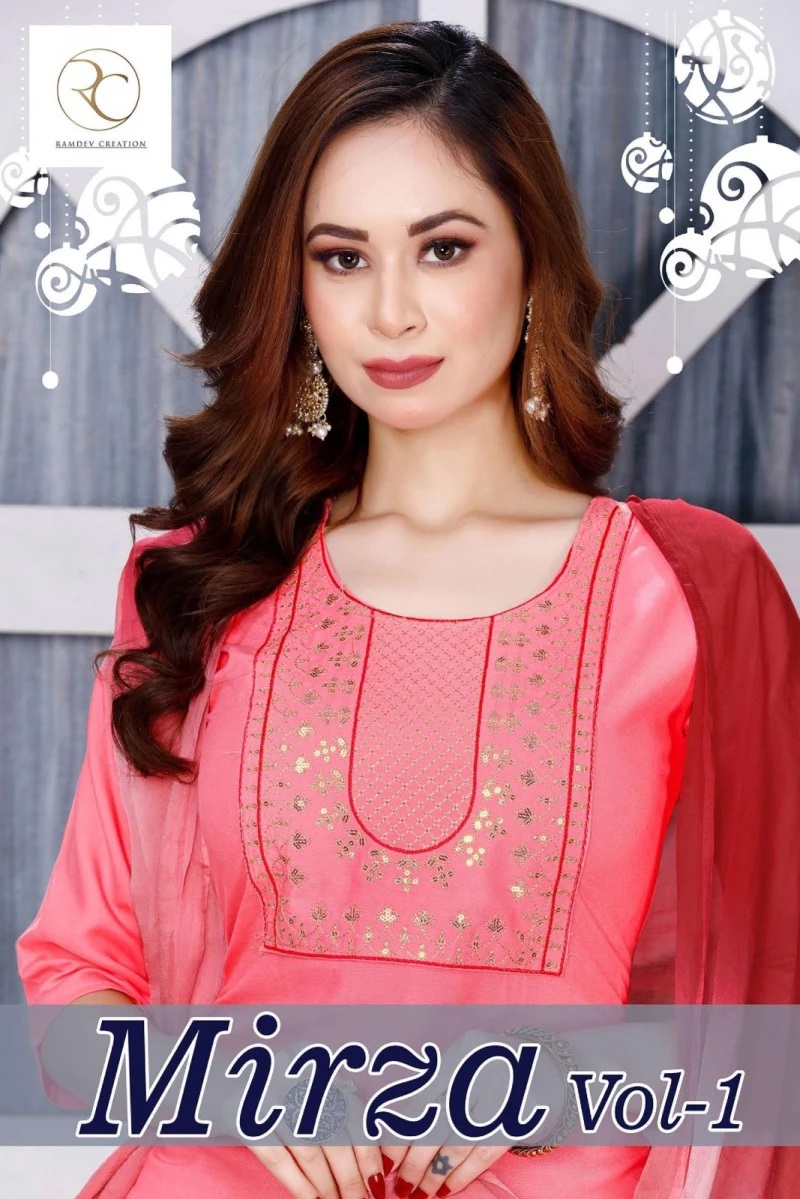 Rc Mirza Vol 1 Heavy Rayon Embroidery Ready Made Kurti Set