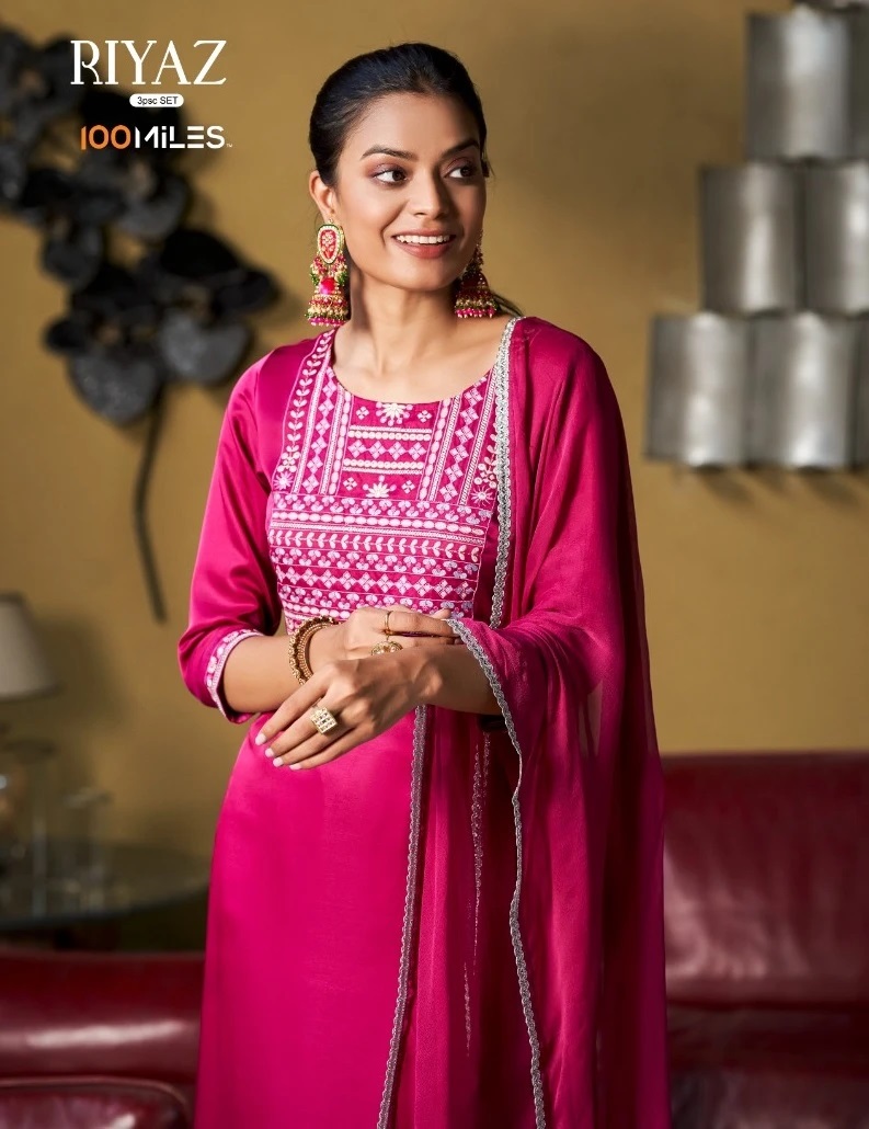 100 Miles Riyaz Fancy Latest Embroidery Ready Made Kurti Set