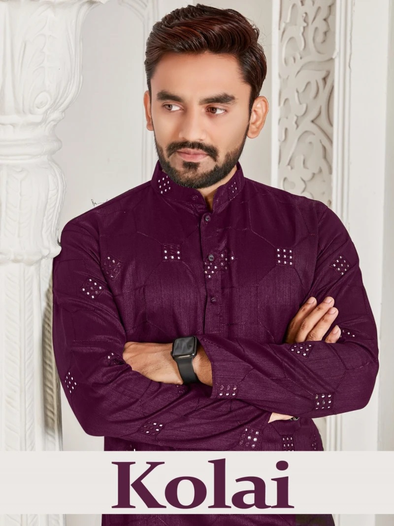 Kolai Rayon Cotton Fancy Embroidery Mens Kurta Collection