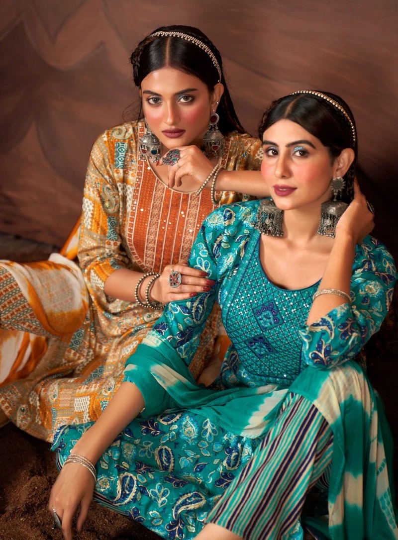 Taniksh Shrota Vol 1 Rayon Embroidery Kurti Pant With Dupatta