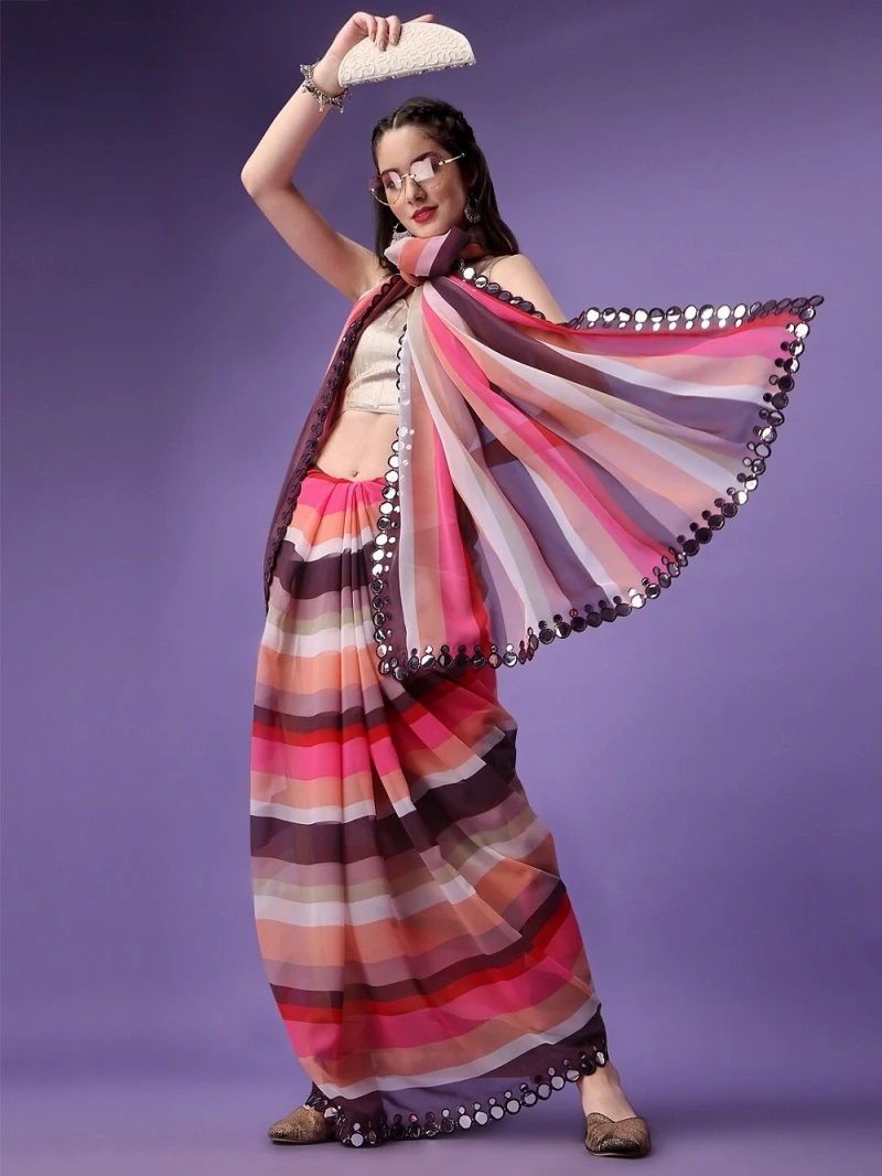 Mirror Design 2023 Leheriya Georgette Saree New Collection