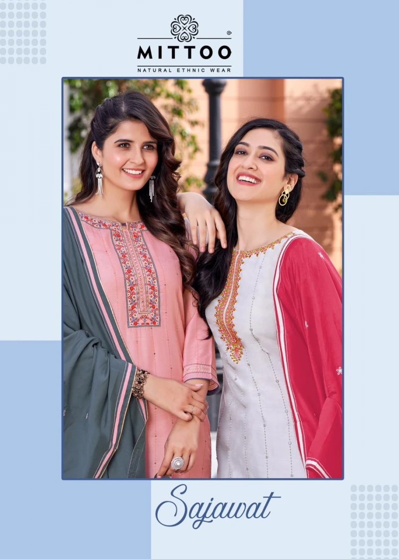 Mittoo Sajawat Embroidery Rayon Kurti Pant With Dupatta Collection