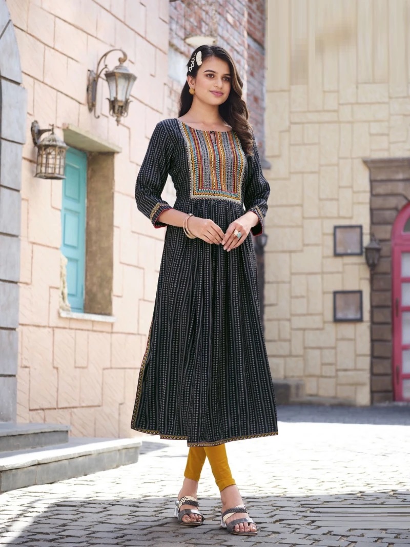 Wooglee Rangroop Rayon Nayra Cut Designer Long Kurti Collection