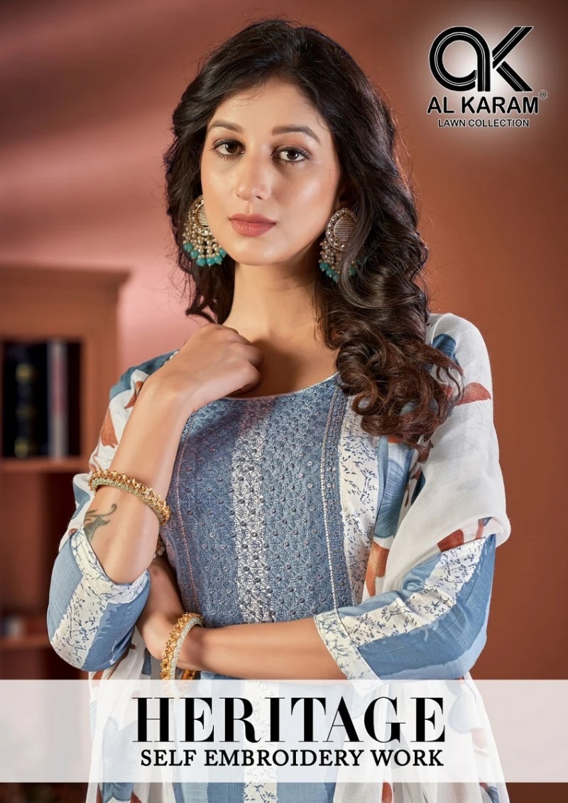 Al Karam Heritage Self Embroidery Karachi Cotton Dress Material