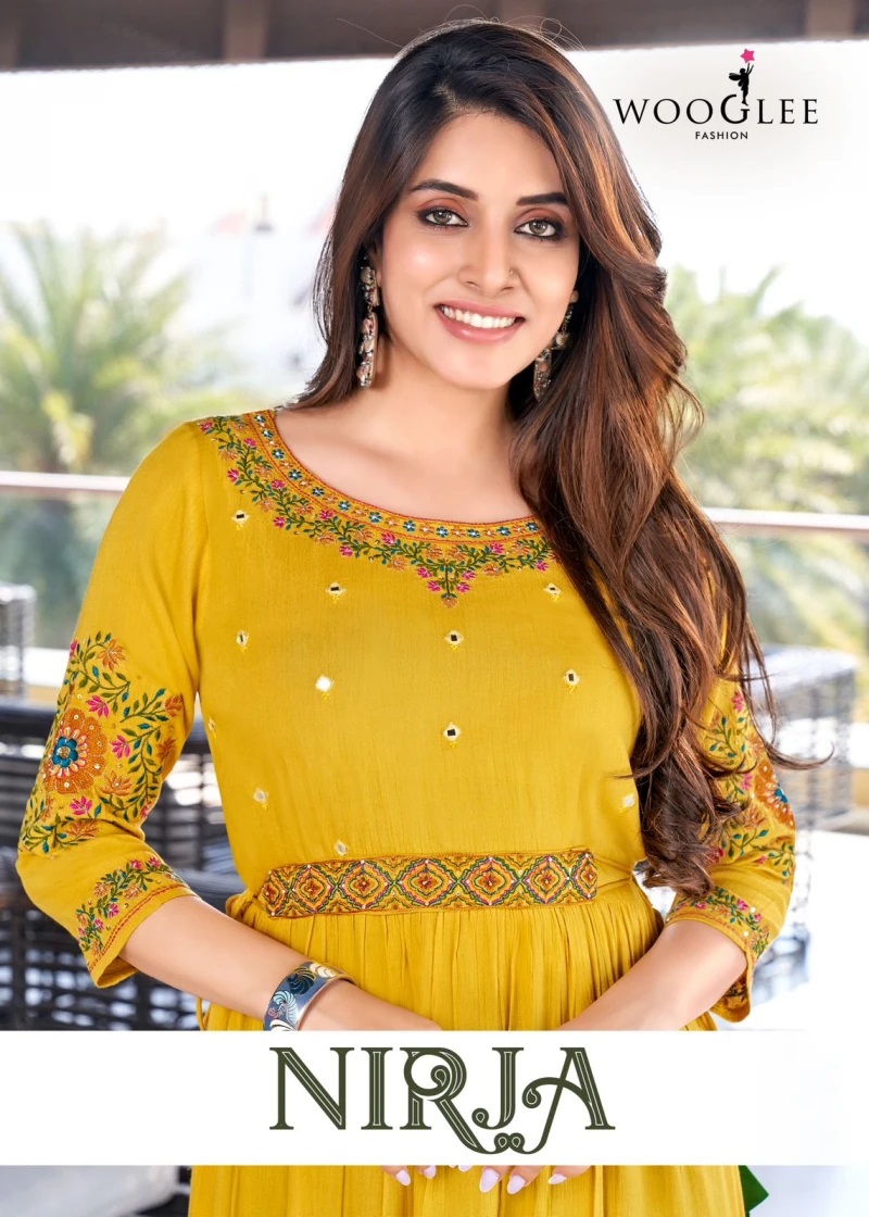 Wooglee Nirja Embroidery Rayon Anarkali Long Kurti Collection