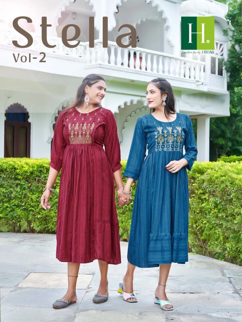 Hirwa Stella Vol 2 Rayon Embroidery Designer Kurti Collection