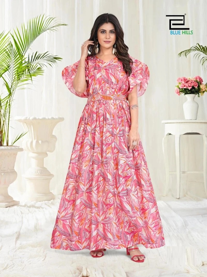 Blue Hills Milk Printed Anarkali Long Gown Collection