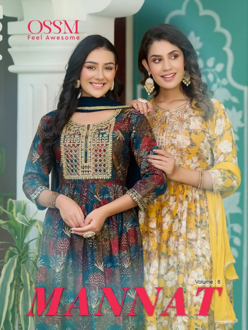 Ossm Mannat Vol 6 Naira Cut Kurti Pant With Dupatta Collection