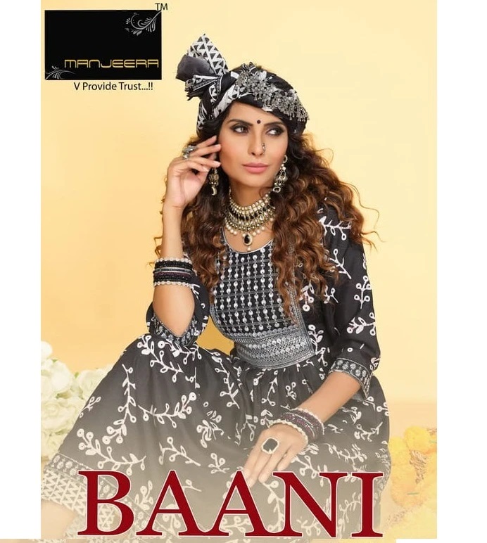 Manjeera Baani Printed Nayra Cut Kurti Bottom With Dupatta