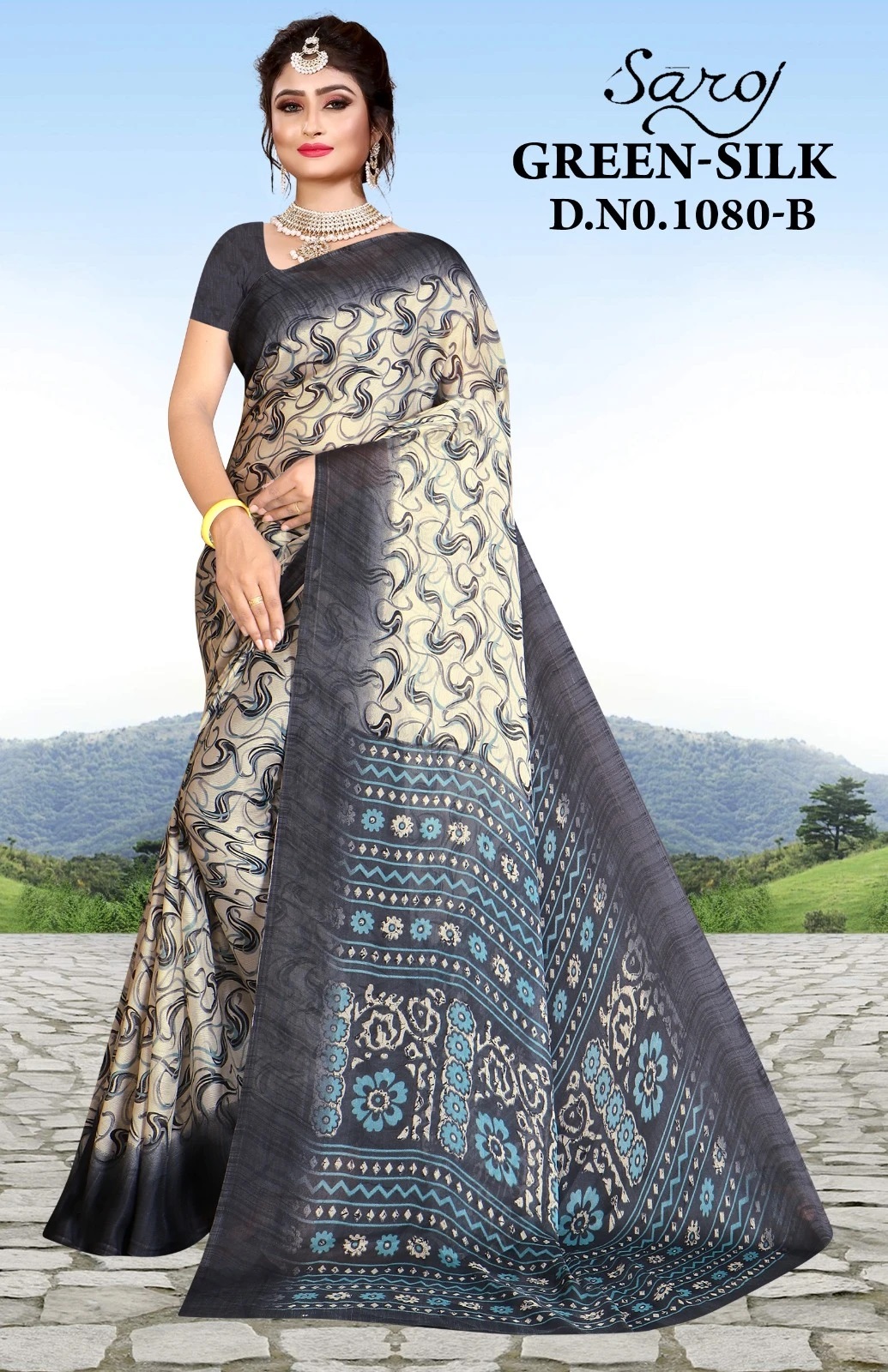 Saroj Green Silk 80 Printed Chiffon Saree Collection