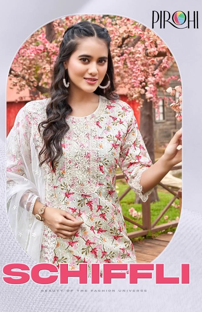 Pirohi Schiffli Vol 1 Digital Print Kurti Pant With Dupatta