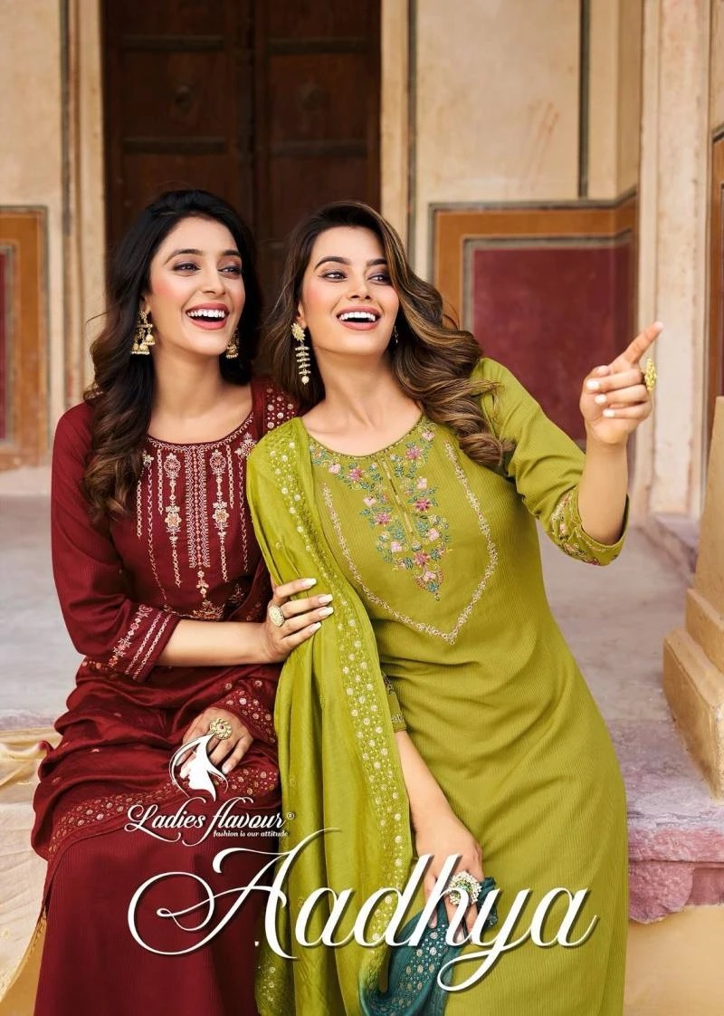 Ladies Flavour Aadhya Hevay Embroidery Kurti Pant With Dupatta New Collection