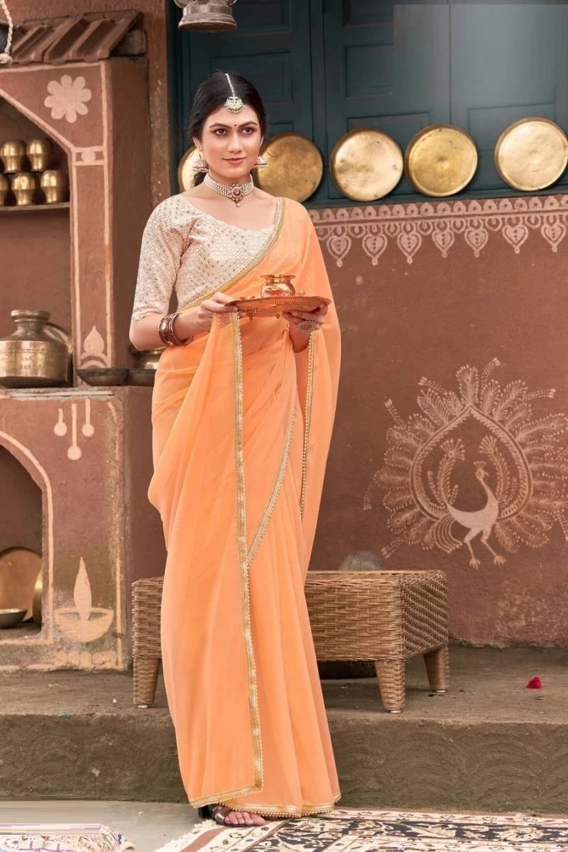 Saroj Femina Party Wear Georgette Plain Saree Collection