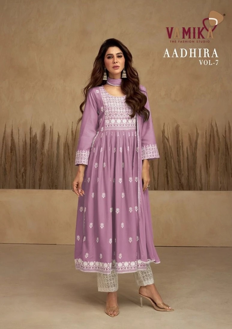 Vamika Aadhira Vol 7 Embroidery Designer Kurti Palazzo Set Wholesale Surat