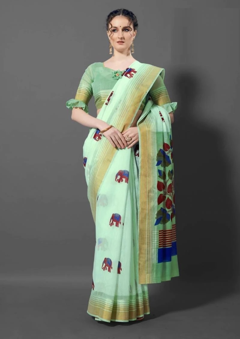 Apple Peprika Silk 5 Casual Wear Pure Linen Saree Collection
