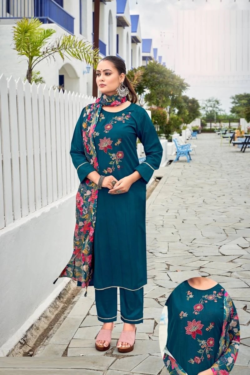 Vitara Naisha Viscose Emrboidery Kurti Pant With Dupatta Collection