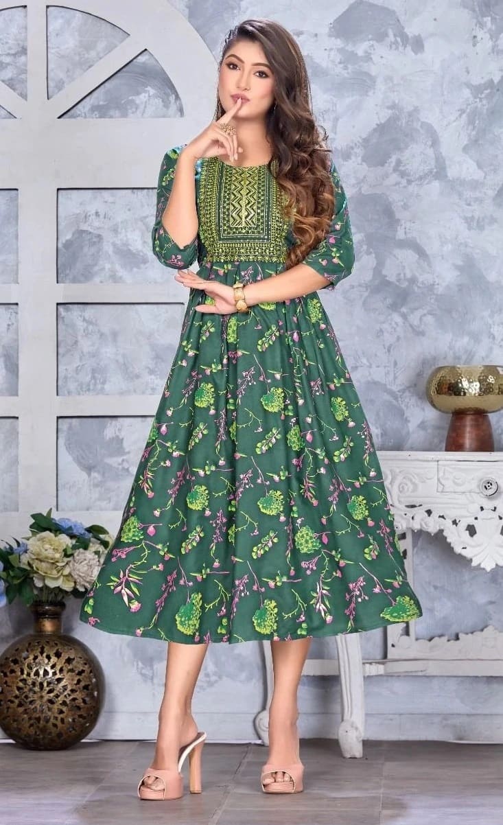 Golden Shining Star 01 Rayon Designer Long Kurti Collection
