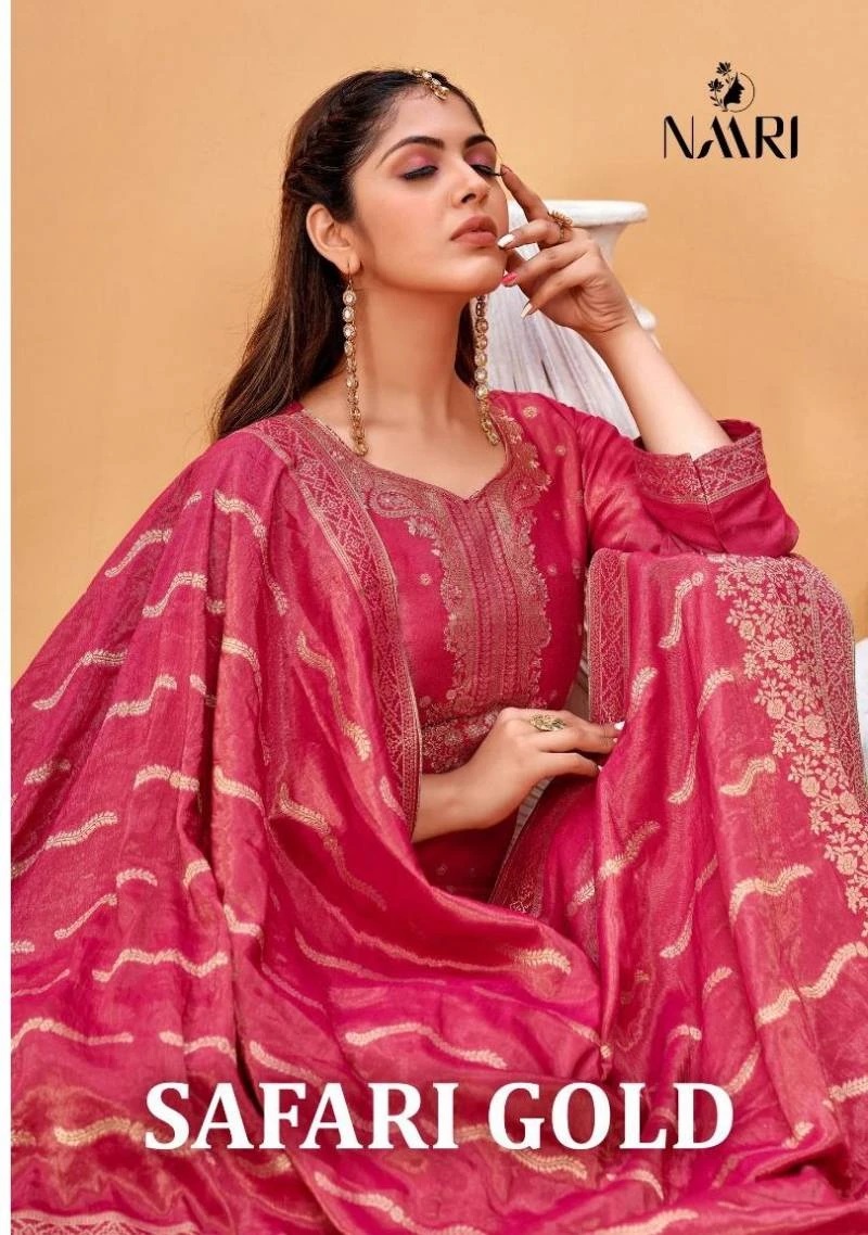 Naari Safari Gold Jacquard Silk Salwar Suit Collection