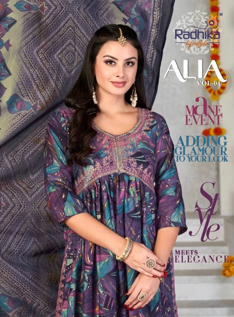 Radhika Alia Vol 04 Muslin Printed Kurti Pant With Dupatta Collection