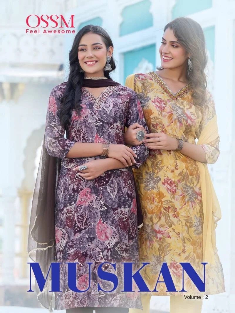 Ossm Muskan Vol 02 V Neck Designer Kurti Pant With Dupatta Collection