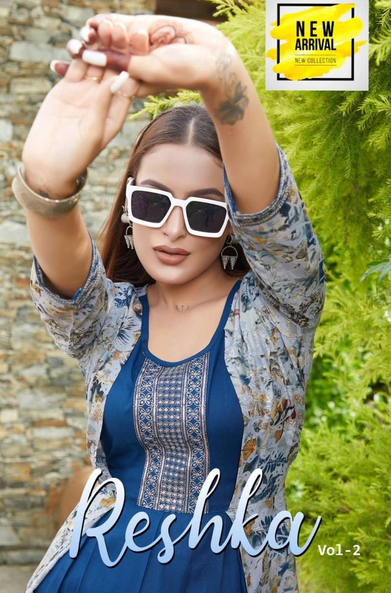 Golden Reshka 2 Rayon Party Wear Long Kurti Collection