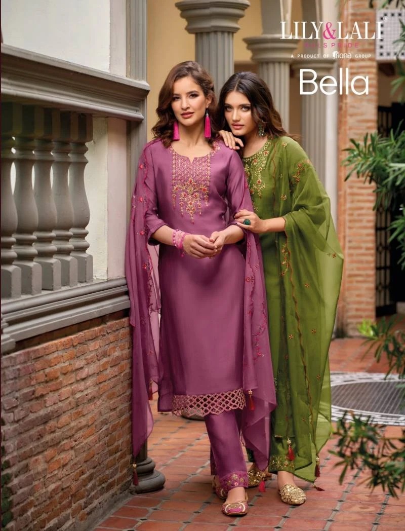 Lily And Lali Bella Exclusive Embroidery Silk Kurti Bottom With Dupatta