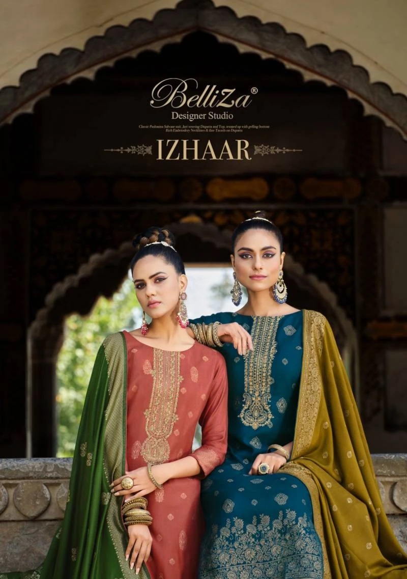 Belliza Izhaar wollen Festive Designer Pashmina Dress Material
