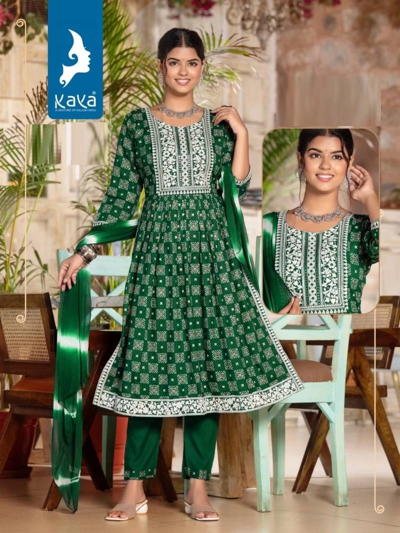 Kaya Gulnaaz Printed Naira Cut Kurti Pant With Dupatta Collection
