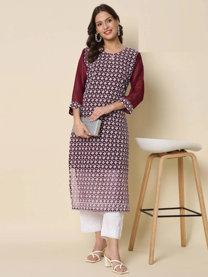 Vredevogel Sifli 1 Georgette Designer Sifli Work Kurti