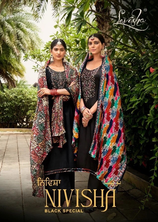 Levisha Nivisha Embroidery Work Black Dress Material