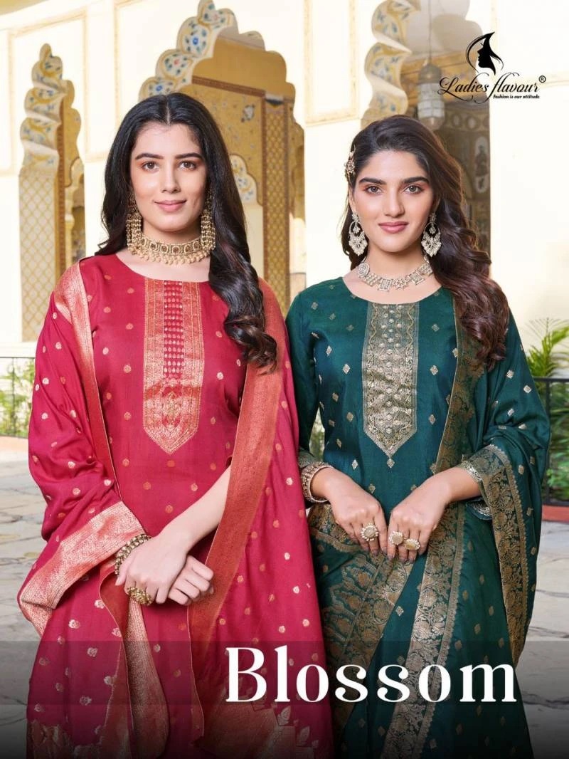 Ladies Flavour Blossom Jacquard Kurti Pant With Dupatta Collection