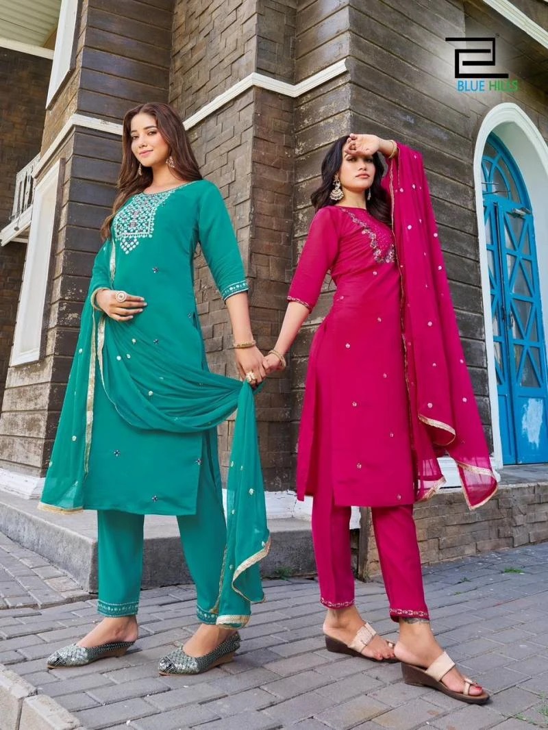 Blue Hills Rasmalai Sequence Kurti Pant With Dupatta Collection