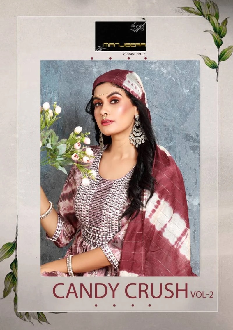 Manjeera Candy Crush Vol 2 Anarkali Long Kurti Pant With Dupatta Collection