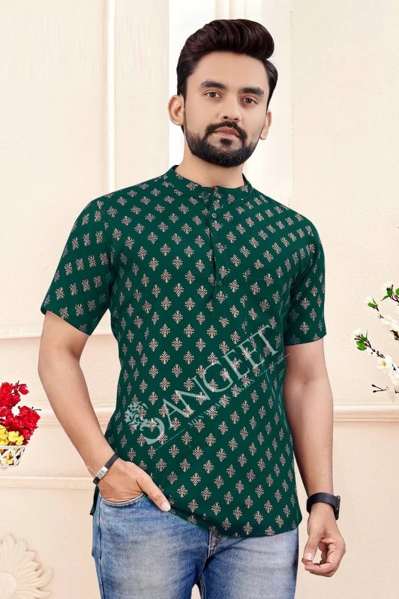 Cotton Gold Festive Wear Cotton Chinese Collar Shirt For Men