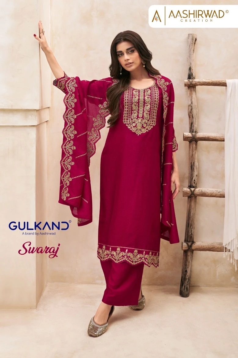 Aashirwad Gulkand Swaraj Embroidery Designer Dress Material Collection