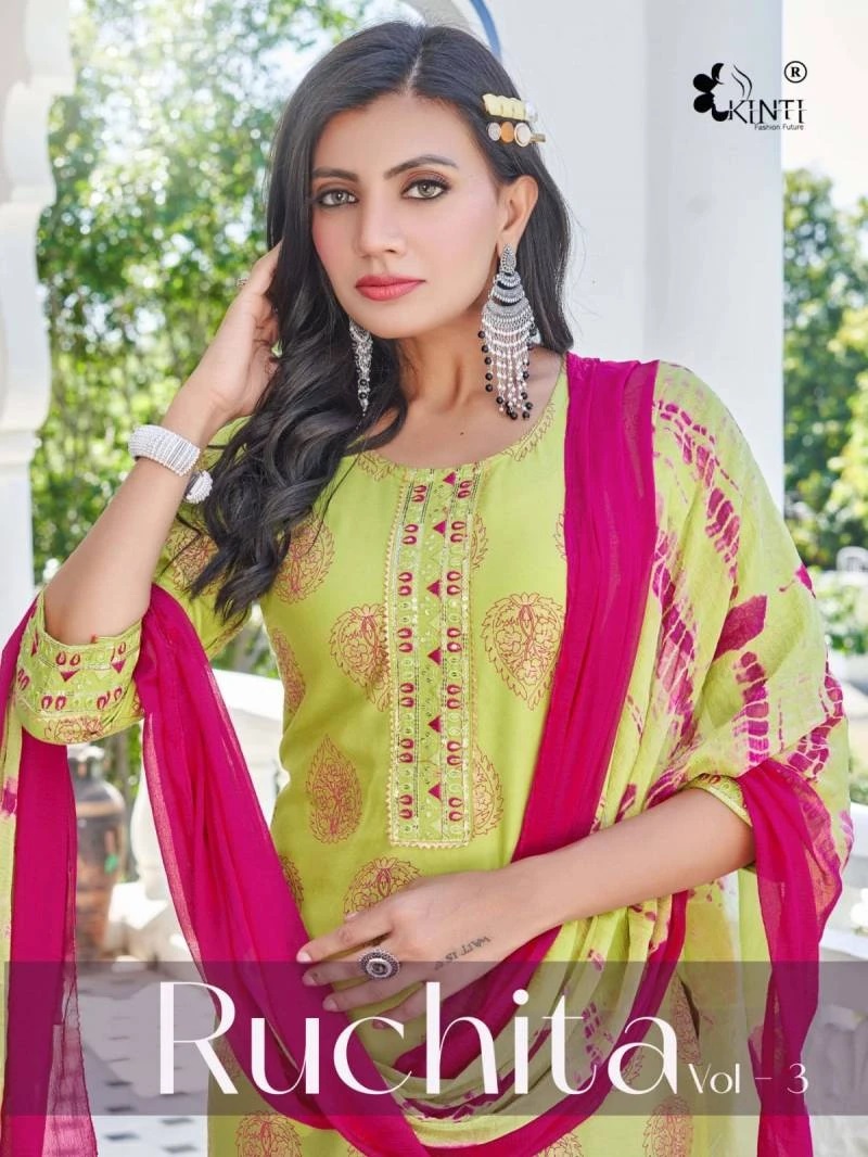 Kinti Ruchita Vol 3 Festive Wear Kurti Palazzo With Dupatta Collection