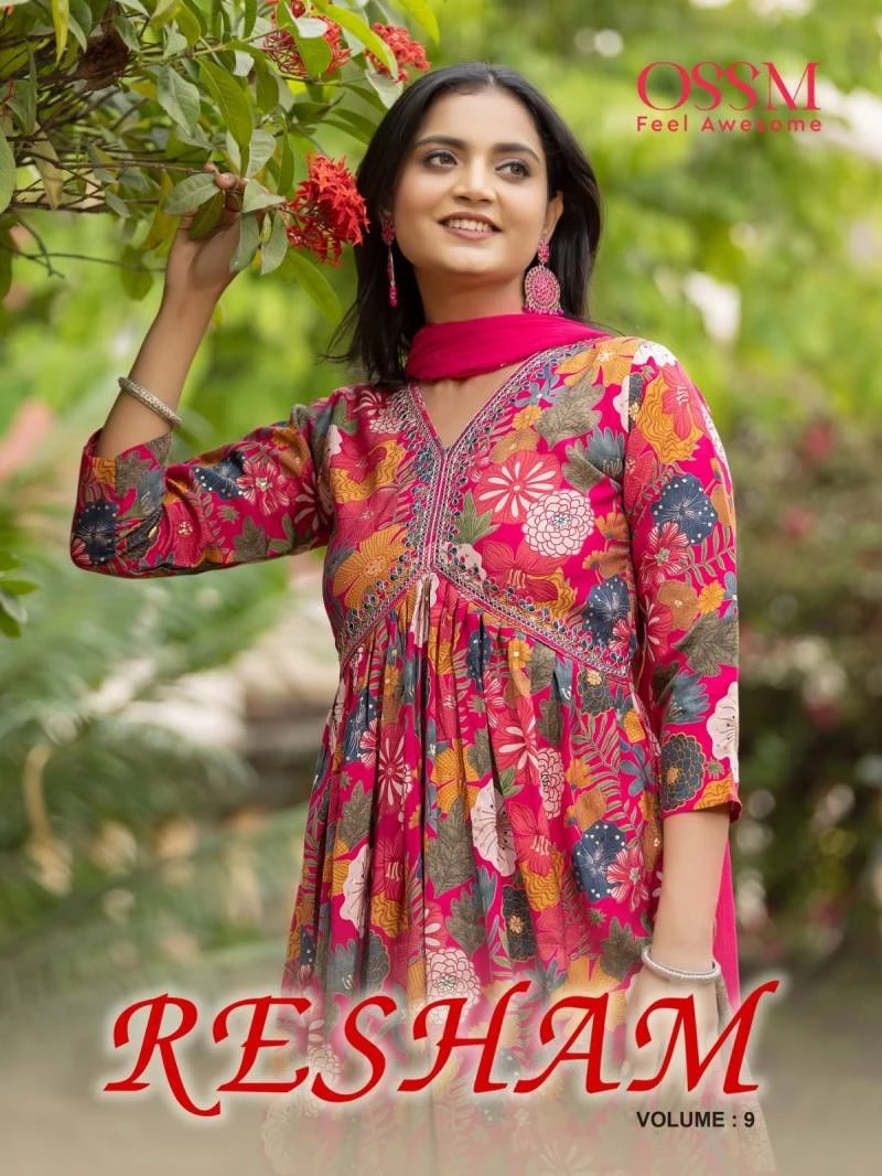 Ossm Resham Vol 9 Festive Wear Kurti Pant With Dupatta Collection
