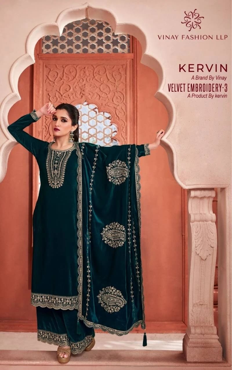 Vinay Kervin 3 Velvet Embroidery Designer Salwar Suit Collection