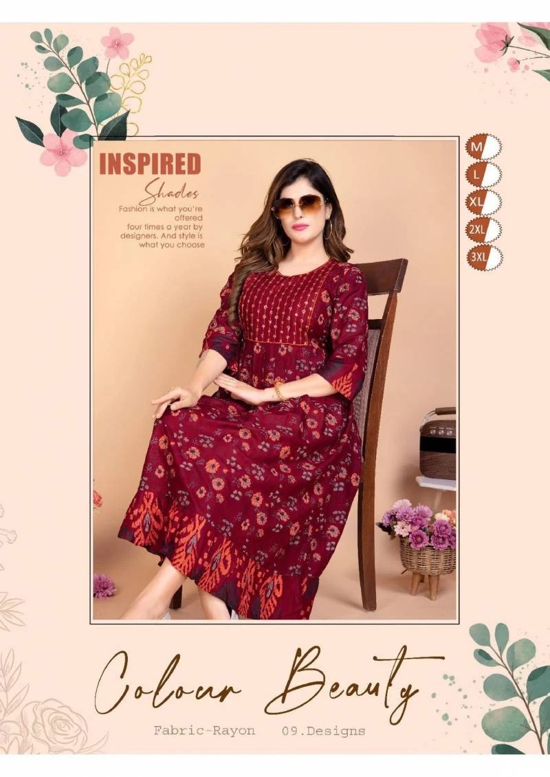 Golden Color Beauty Rayon Long Designer Kurti Collection