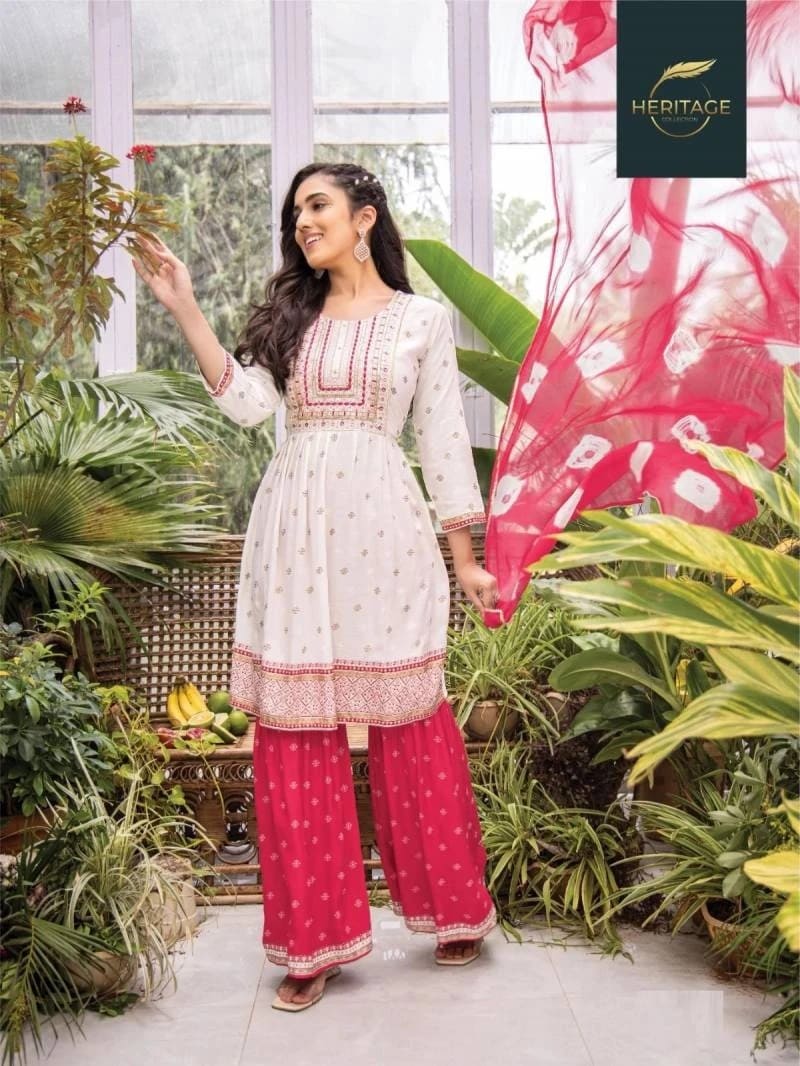 Heritage Noor Designer Kurti Palazzo Set With Dupatta Collection