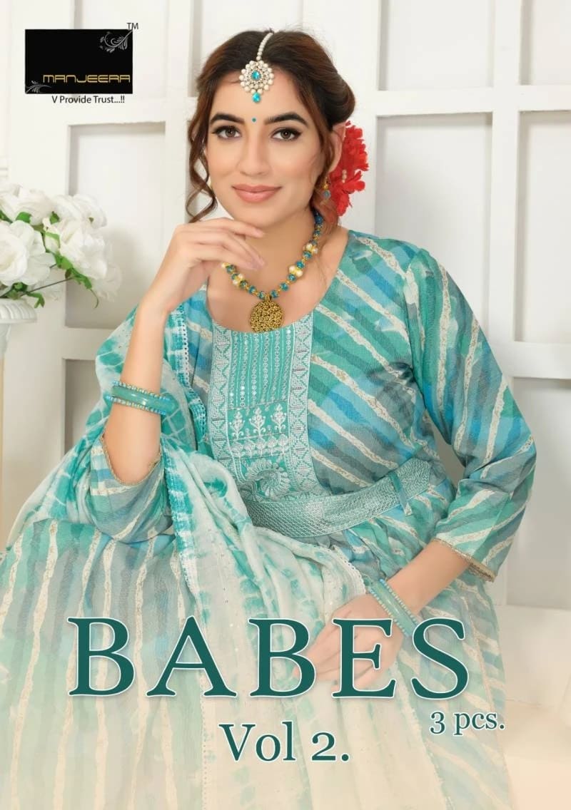 Manjeera Babes Vol 2 Designer Naira Cut Kurti Pant Set With Dupatta