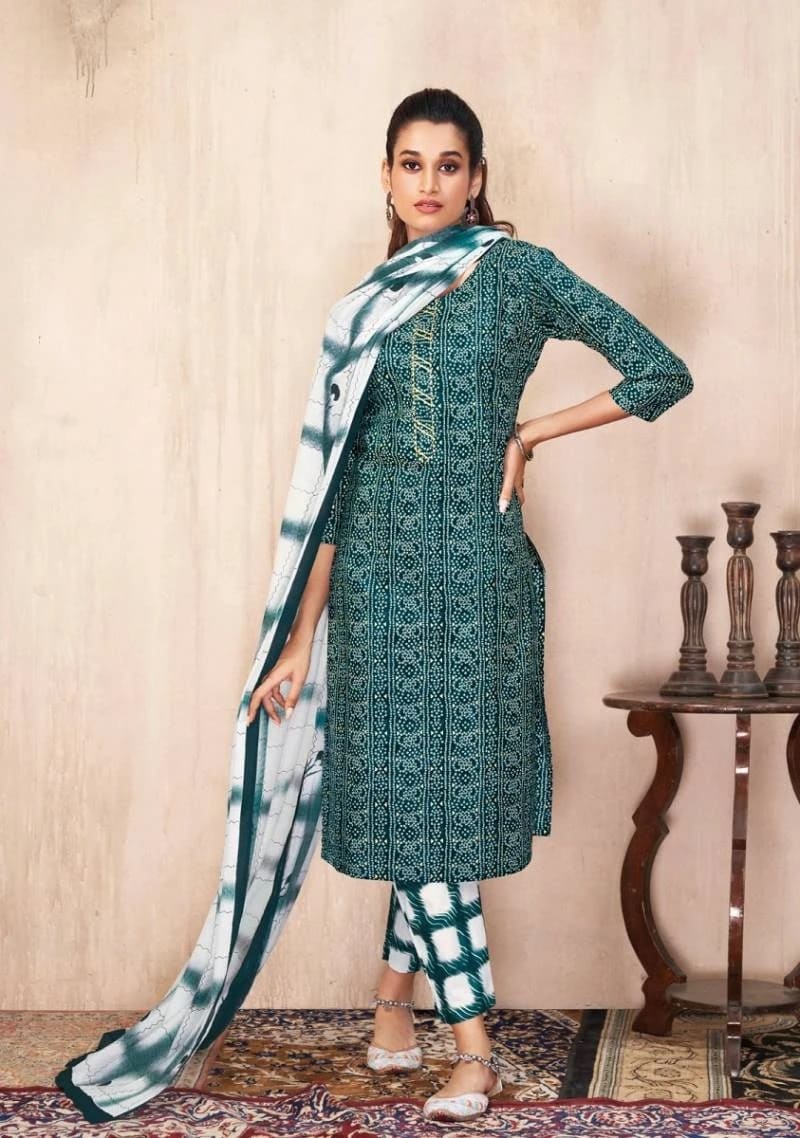 Suryajyoti Bandhani Lehriya Special Vol 4 Pure Cotton ReadyMade Kurti Set