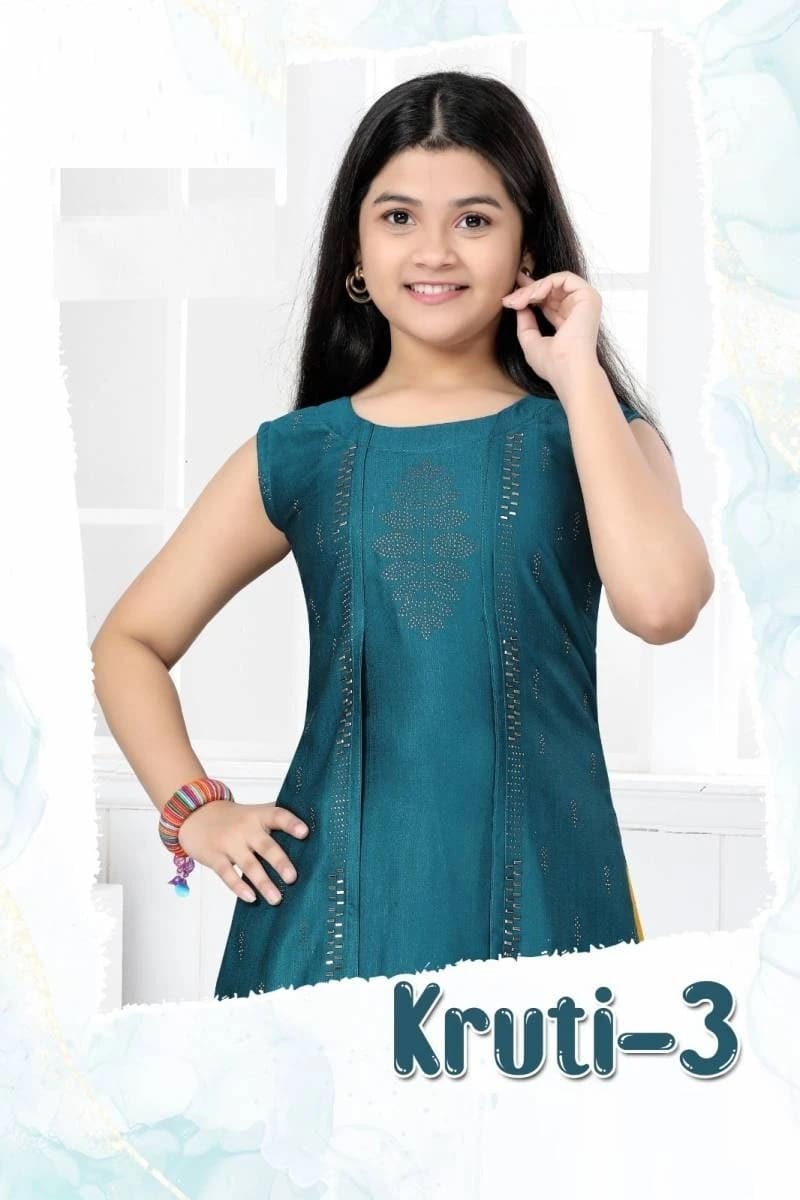 Kruti Vol 3 Rayon Kurti Skirt With Dupatta Kids Wear