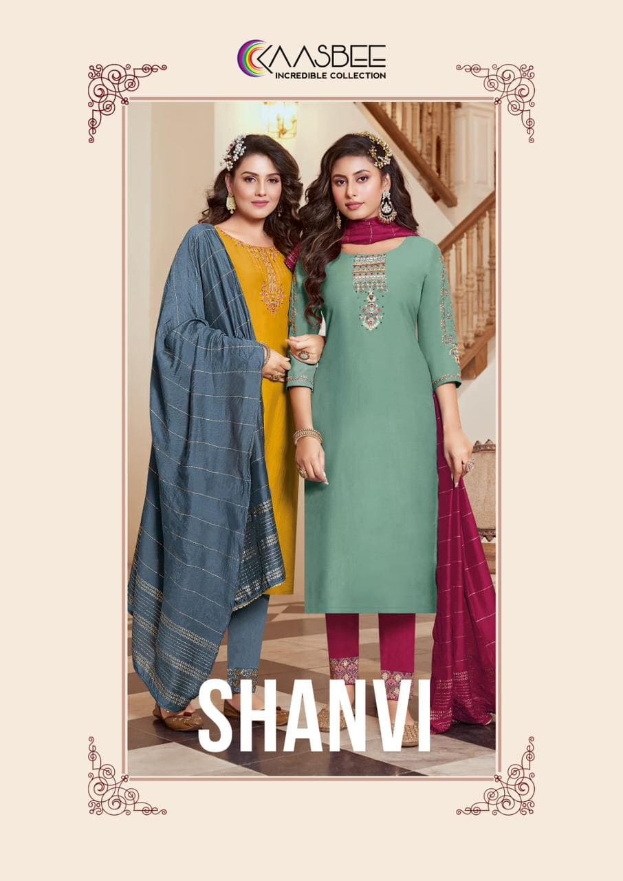 Kaasbee Shanvi Vol 1 Embroidery Work Designer Kurti Pant With Dupatta Collection